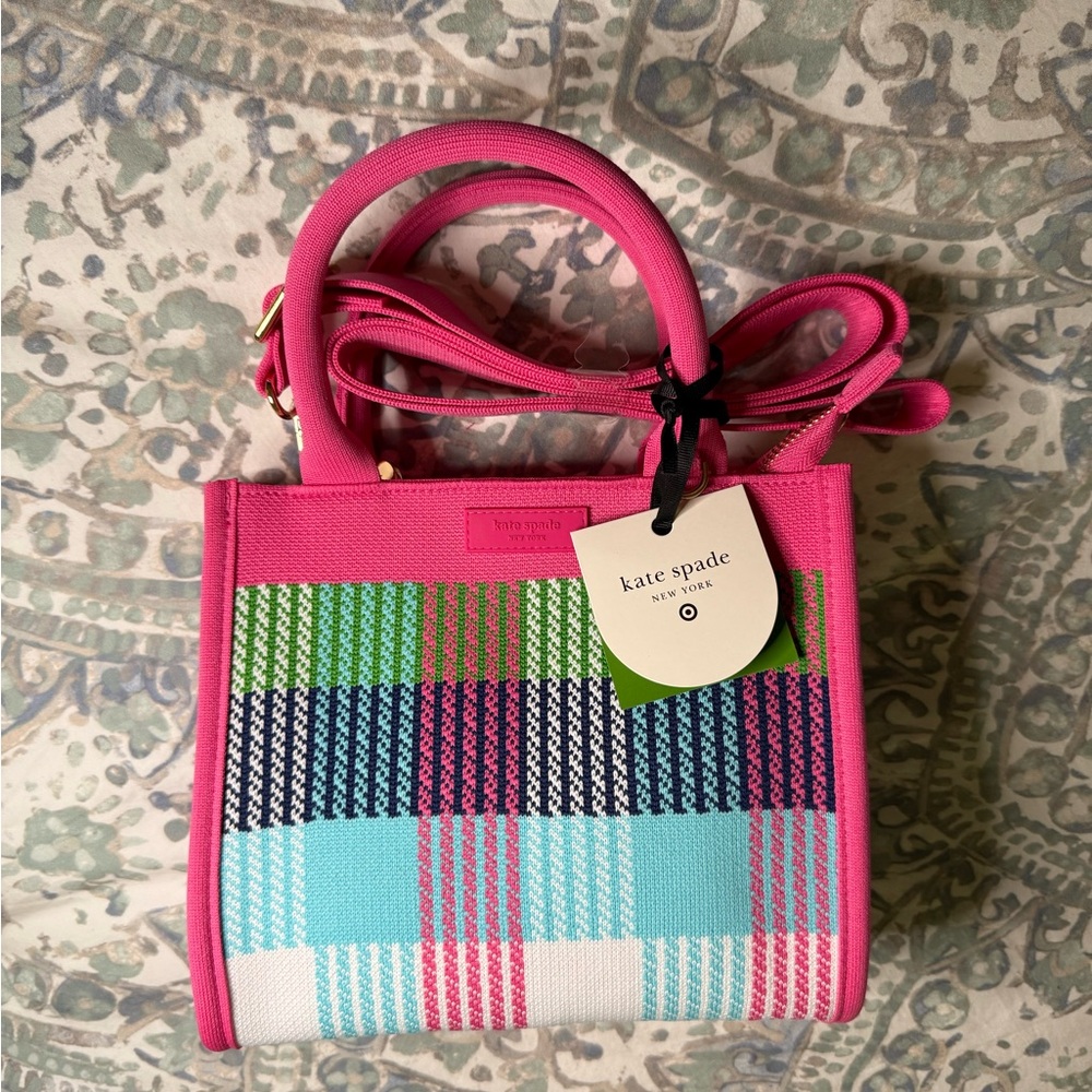 Kate Spade X Target Pink Multicolor Plaid Tote & Bag Charm Bundle